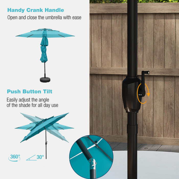 Costway 10 ft 3-tier Vented Patio Umbrella Large Market Table Umbrella Outdoor Sun Shade Turquoise
