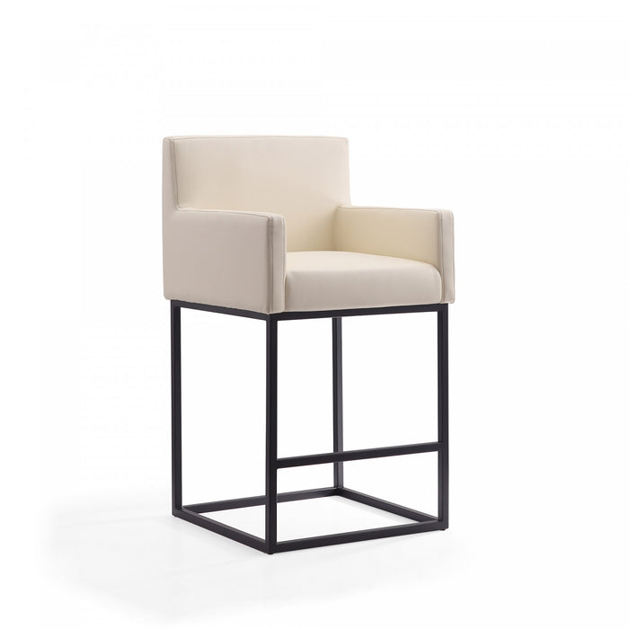 Ambassador Mid-Century Modern Metal Upholstered Barstool in Cream - Set of 3 Bar Stool