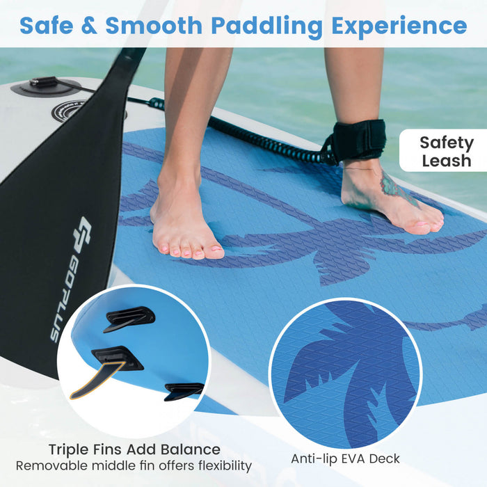 Goplus Large Inflatable Sup Board, Portable Paddle Board With 5d Rings Stand Up Paddle Board For Youth & Adult Blue