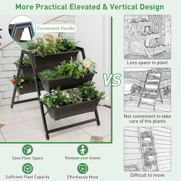 Costway 31\"h Raised Garden Bed 3-tier Vertical Planter W/5 Plant Boxes Indoor Outdoor