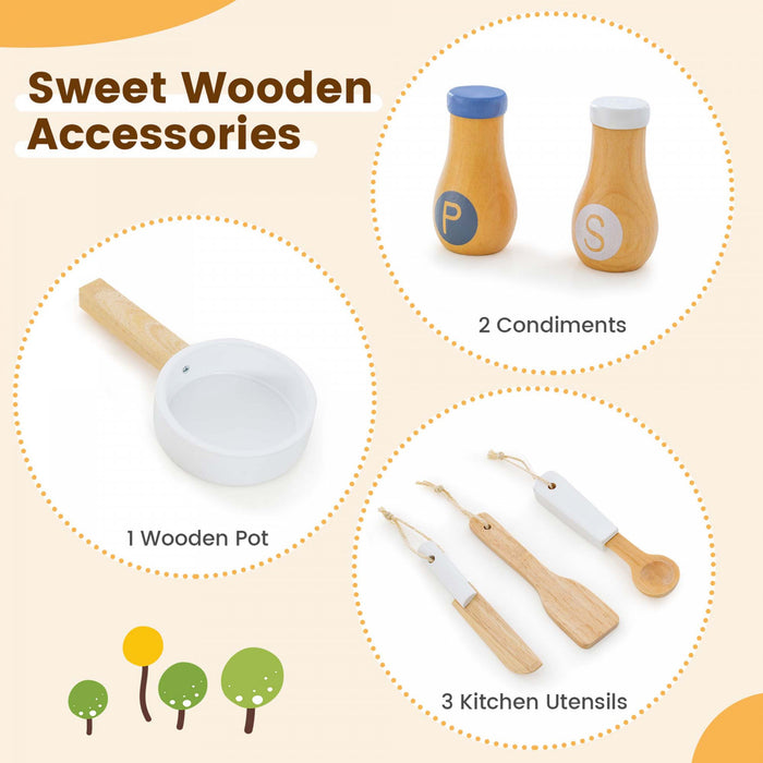 Costway Wooden Kid's Play Kitchen Set Pretend Chef Cooking Toy With Cookware Accessories