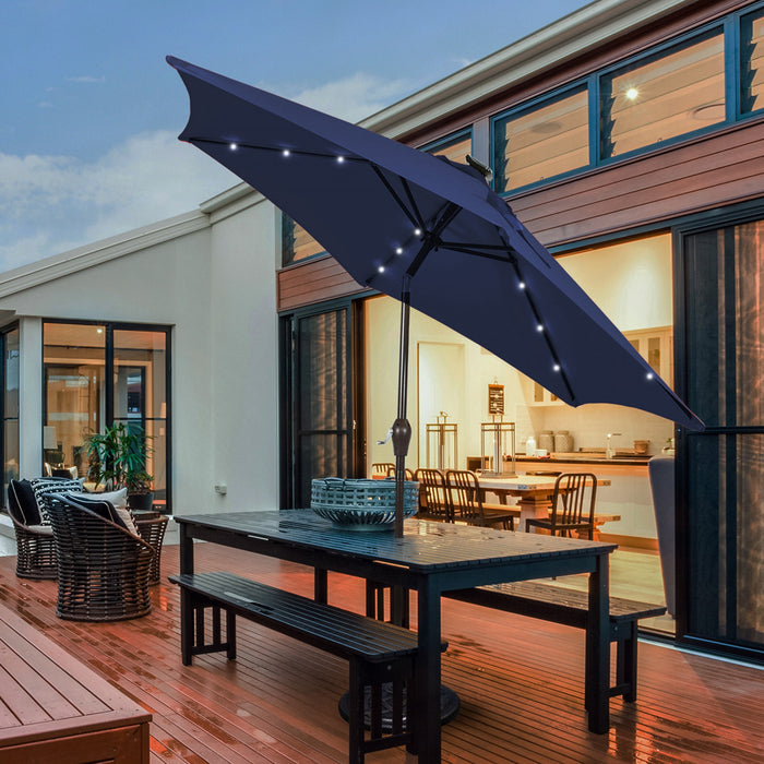 Costway 10' Solar LED Lighted Patio Market Umbrella Shade Tilt Adjustment Crank Navy