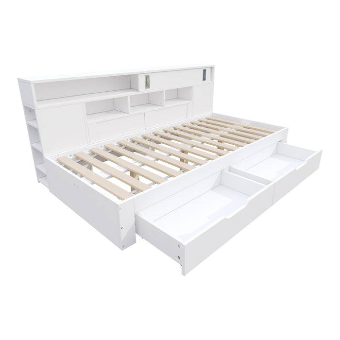 Liam Daybed with Storage Drawers and Built-in Shelves,Full Size,White