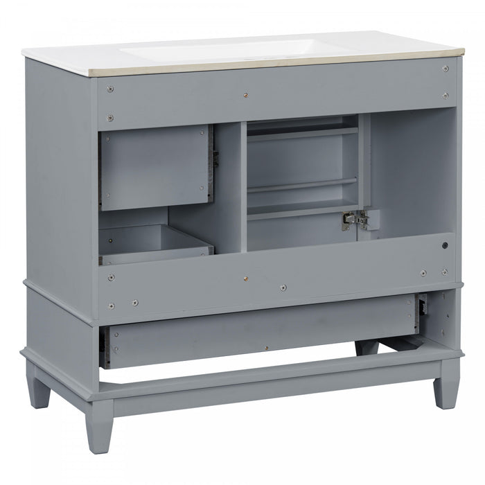 Fanny 36\" Bathroom Vanity with Ceramic Sink and Soft-Close Hinges, Grey