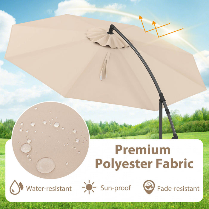 Costway 10' Hanging Umbrella Patio Sun Shade Offset Outdoor Market W/ T Cross Base Beige