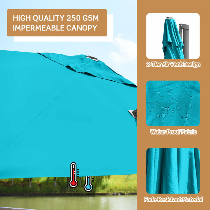 Costway 10x10 ft Patio Offset Cantilever Umbrella Aluminum 360° Rotation Tilt Turquoise