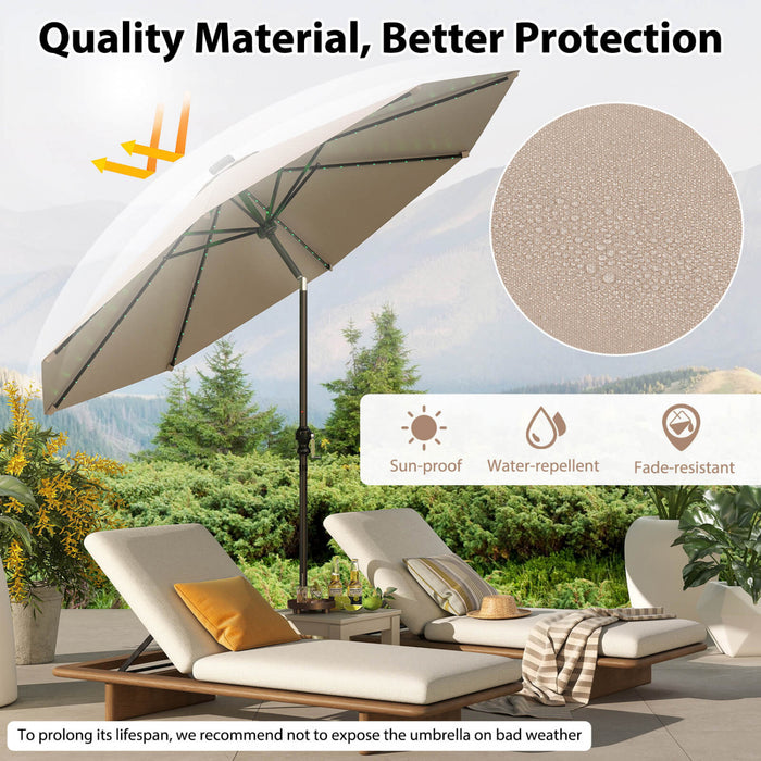 Costway 10 FT Solar Patio Umbrella with 96 LED Lights 35° Adjustable Tilt Vented Top Beige