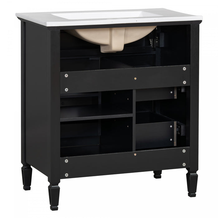 Olivia 30\" Bathroom Vanity with Ceramic Sink and Solid Rubberwood, Black