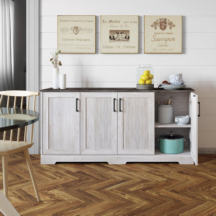 Prepac Rustic Ridge 4-Door Console Buffet - Washed White