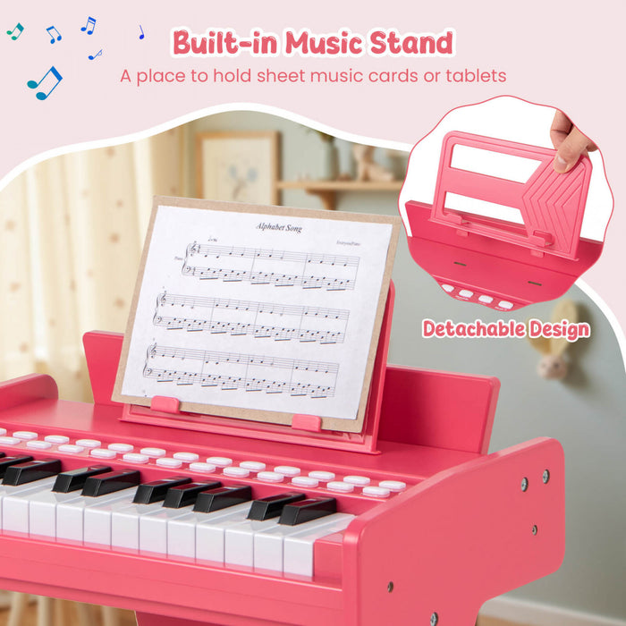 Costway 25 Keys Digital Piano with Music Stand,Teaching Mode,Lighted Keys, Adjustable Speed Pink