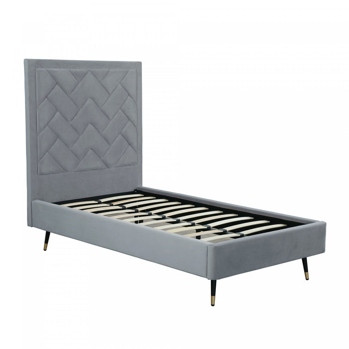 Crosby Modern Upholstered Velvet Twin Bed in Gray