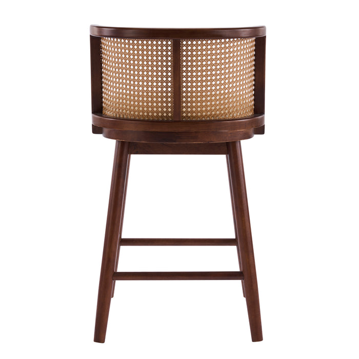 Talia Wooden Counter Height Bar Stool Set of 4 with Rattan Backrest,Walnut