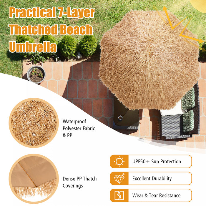 Costway 8 FT Patio Thatched Tiki Umbrella 8 Ribs Portable Hawaiian Hula Beach