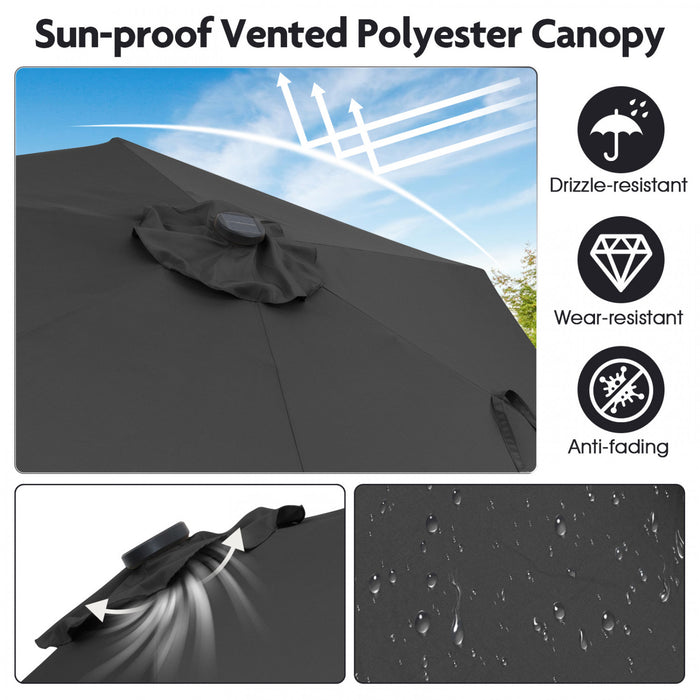 Costway 7.5 ft Solar Powered Patio Umbrella with LED Lights Push Button Tilt Crank Handle Gray