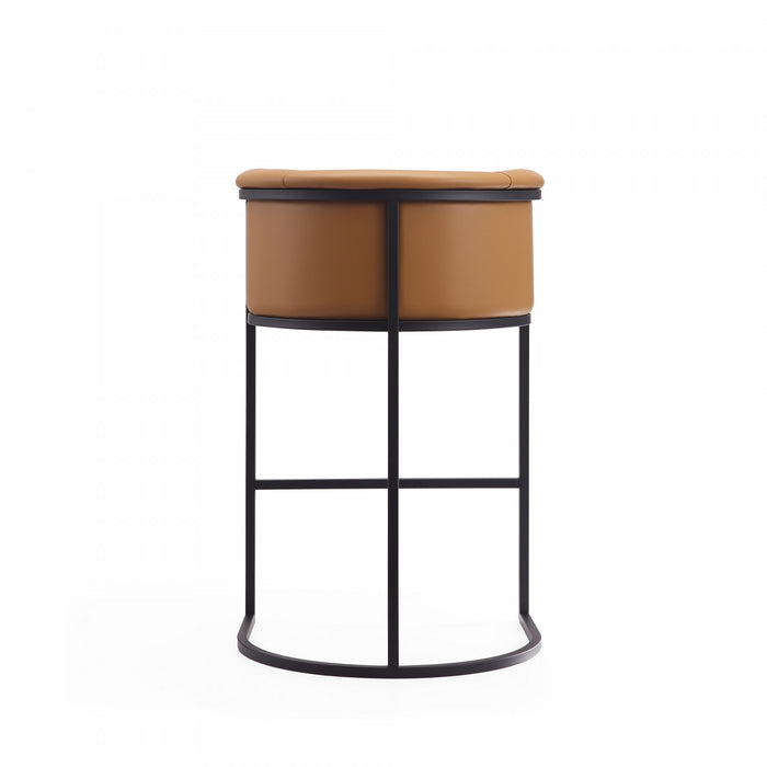 Cosmopolitan Mid-Century Modern Metal Upholstered Barstool in Camel - Set of 2 Bar Stool