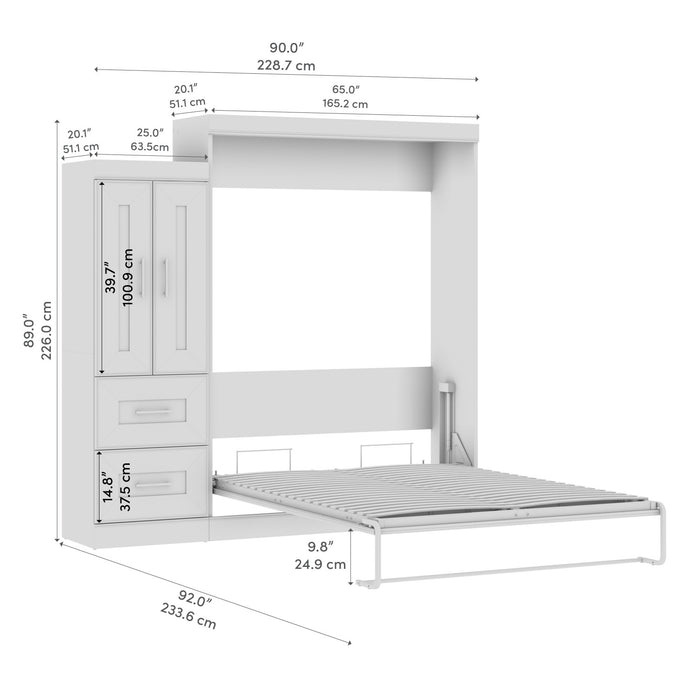 Bestar Edge Queen Murphy Bed with Wardrobe (90 W) - White