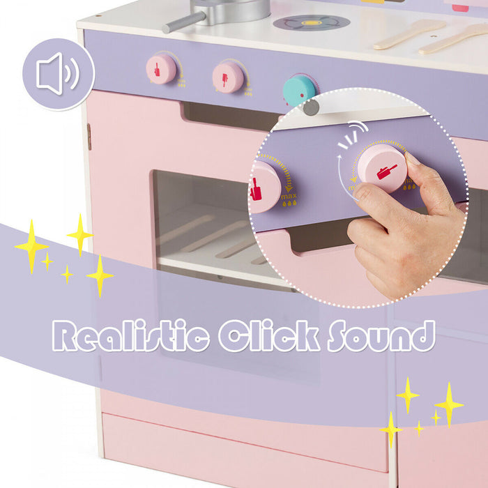 Costway 2 In 1 Kids Play Kitchen & Cafe Restaurant Wooden Pretend Cooking Playset Toy