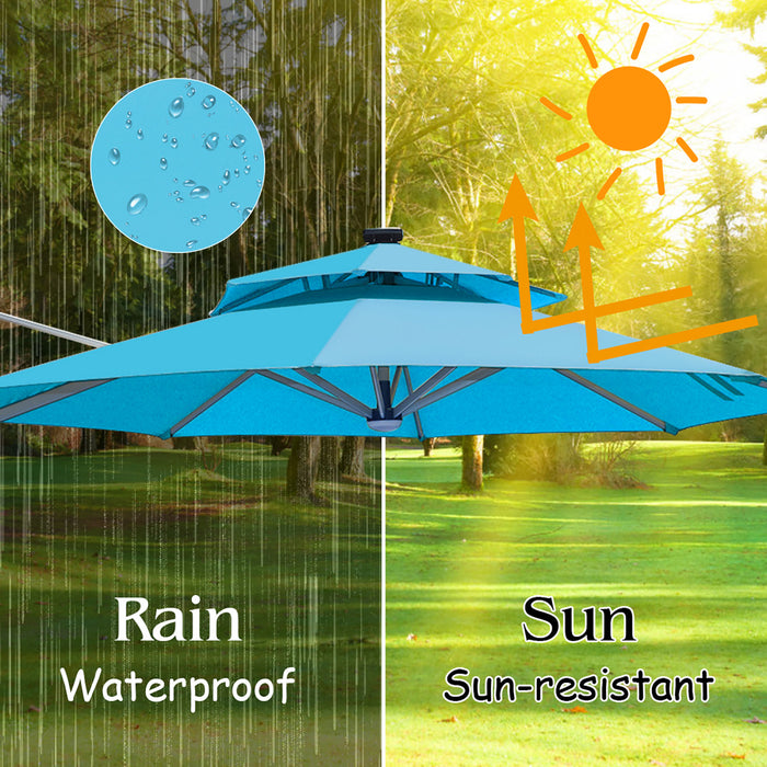 Costway 10ft Solar LED Patio Umbrella 360Degree Rotation Turquoise W/USB
