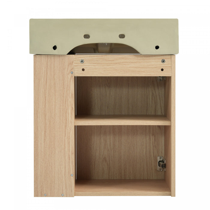 Camille Floating Bathroom Vanity with Ceramic Sink and Right Side Storage, Natural