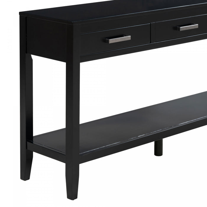 Emma 59.1'' Farmhouse Entryway Table with Drawers and Open Shelf,Black Sofa Table