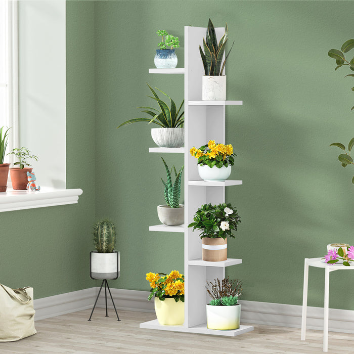 Costway Open Concept Bookcase Plant Display Shelf Rack Storage Holder Wooden White