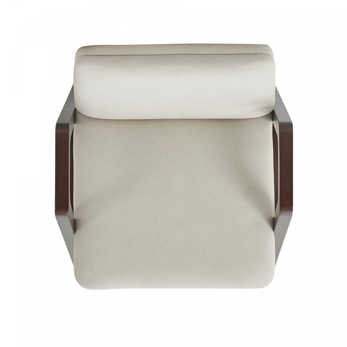 Stella Modern Velvet Wood Armchair in Cream - Set of 2