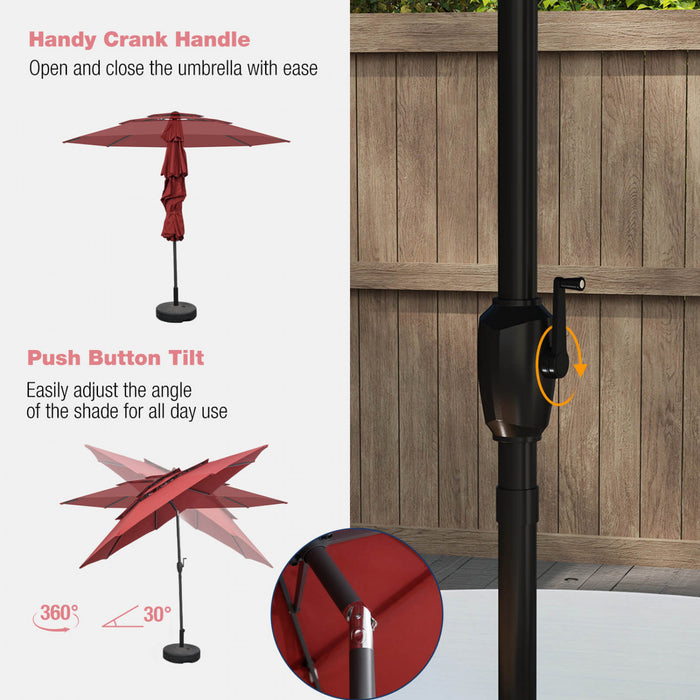 Costway 10 ft 3-tier Vented Patio Umbrella Large Market Table Umbrella Outdoor Sun Shade Red