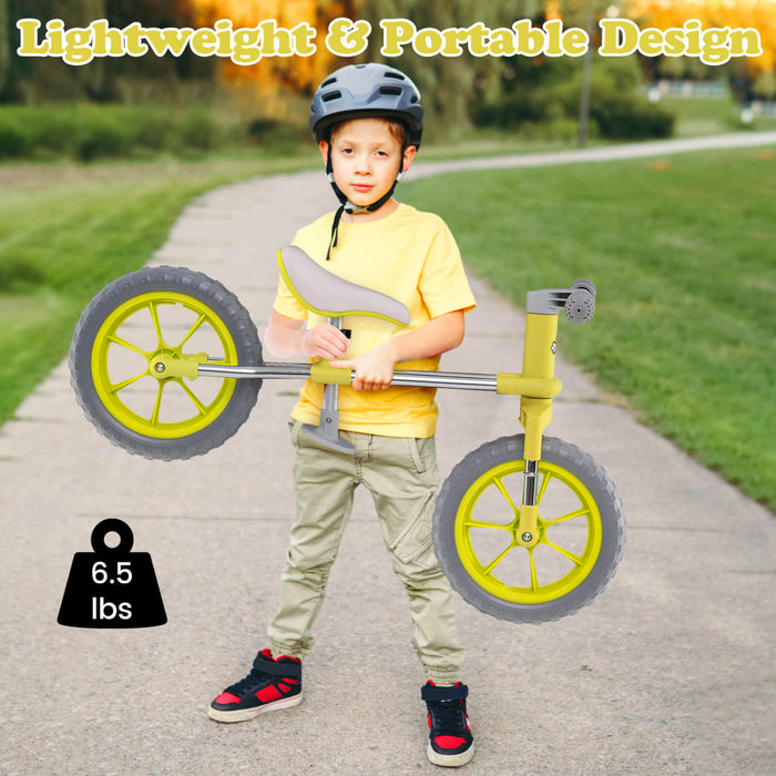 Honeyjoy 12\" Balance Bike 2 Wheels Children's Bicycle With Adjustable Seat Green