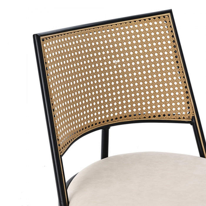 Oliver Modern Dining Chairs with PU Upholstered and PE Rattan Backrest Set of 6,Black