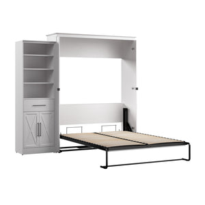 Bestar Key West Queen Murphy Bed & Closet Organizer with Drawer & Doors (94 W) - Pure White Oak