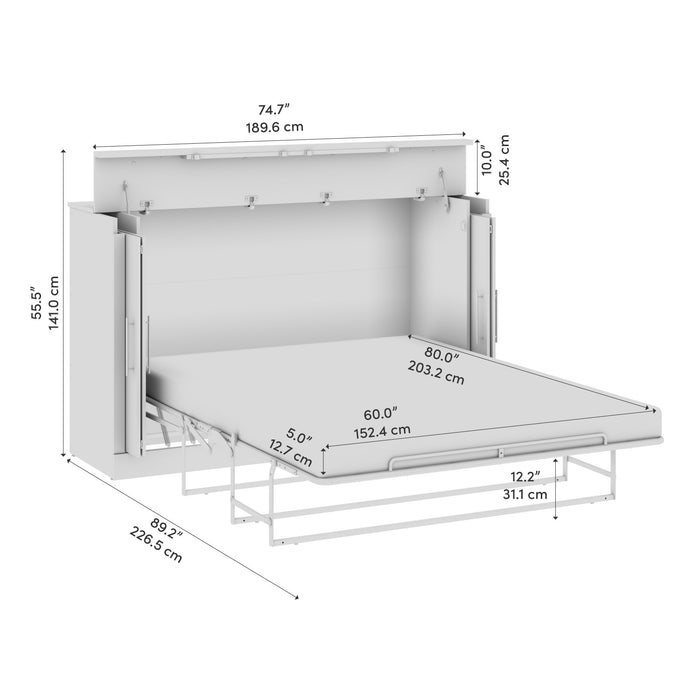 Bestar Nebula 75 W Queen Cabinet Bed with Mattress - Bark Grey