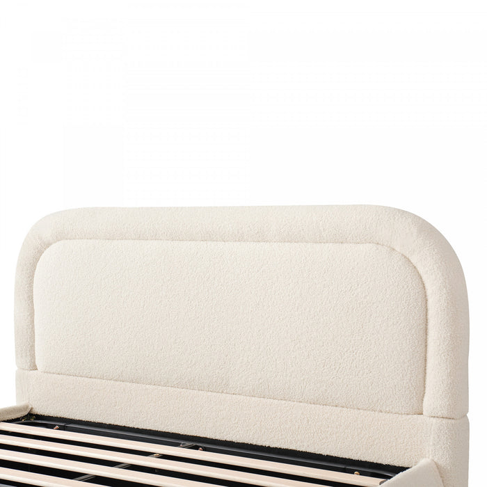 Sophia Space-Saving Hydraulic Lift Storage Platform Bed with Boucle Upholstery,King Size,Beige King Bed