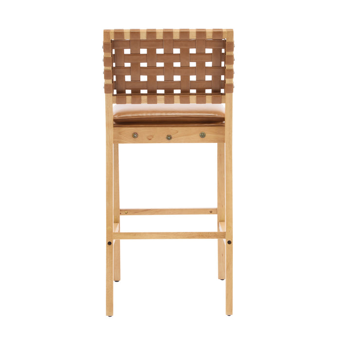 Philip Modern Rubber Wood Bar Stool Set of 4 with Woven Back Support,Natural