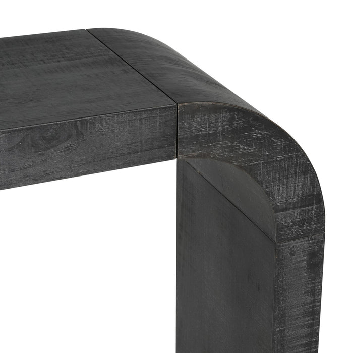 Cedar 52 Inch Wood Console Table with Curved Edge and Distressed Finish, Black