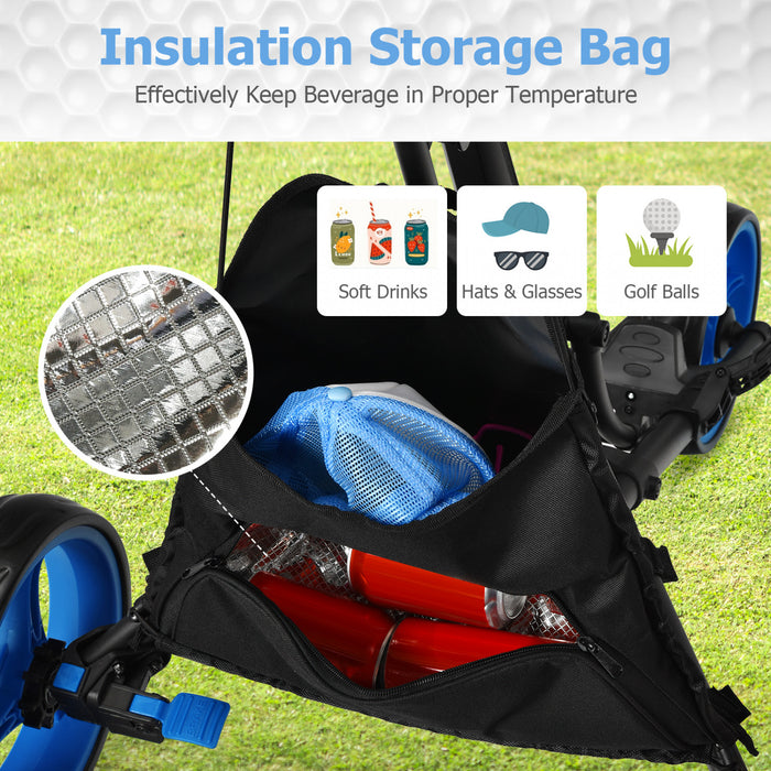 Goplus Folding 3 Wheels Golf Push Cart W/bag Scoreboard Adjustable Handle Blue
