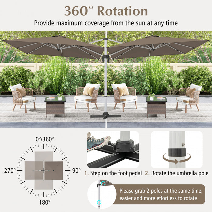 Costway 10 FT Patio Cantilever Umbrella Outdoor Aluminum Hanging Offset Umbrella w/ 360° Rotation Brown