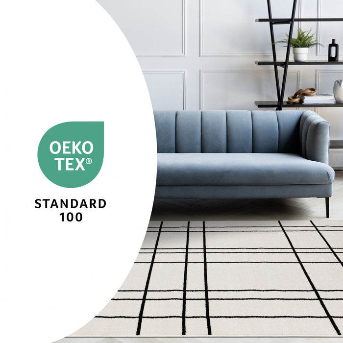 Covington Grey White Checkered Pattern Rug, 6'7\" x 9'10\" Indoor Area Rug