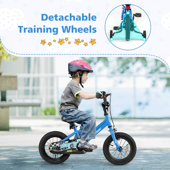 Costway 12\" Kids Training Bike With Removable Training Wheels Pneumatic Tires Navy