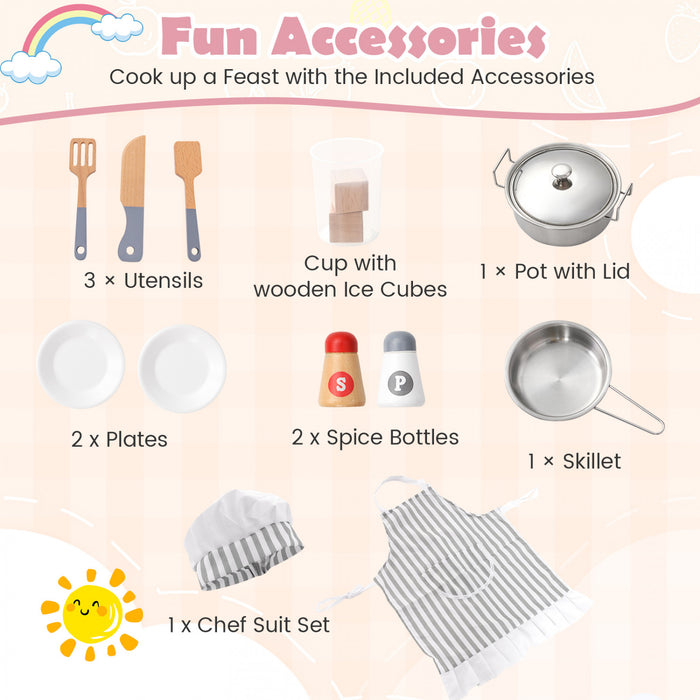 Honeyjou Corner Play Kitchen Toddler Kitchen Playset With Range Hood, Ice Maker, Microwave Pink