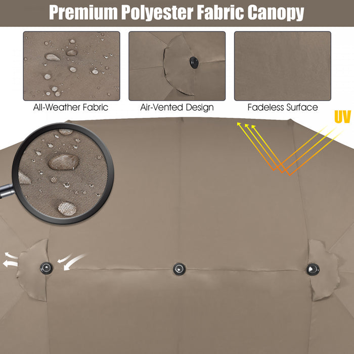Costway 15FT Patio Double-Sided Umbrella Crank Outdoor Garden Market Sun Shade Coffee