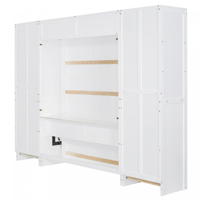 Angela Engineered Wood Murphy Wall Bed With Drawers And Shelves, Queen Size, White