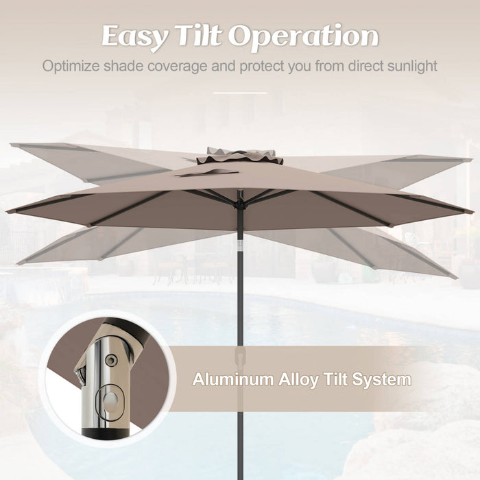 Costway 10Ft Outdoor Market Patio Table Umbrella Push Button Tilt Crank Lift Tan Tan