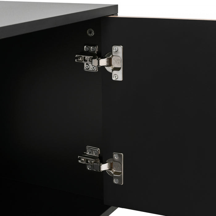 Arcadia 70.5 Inch Modern TV Cabinet with Textured Doors and Gold Legs, Black/Wood