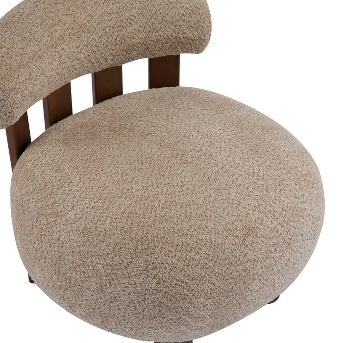 Nube Modern Boucle Accent Chair with Curved Backrest and Four-Leg Design, Light Brown, Walnut
