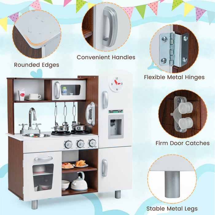 Costway Kids Kitchen Playset Pretend Play Kitchen Toy With Realistic Sounds & Lights