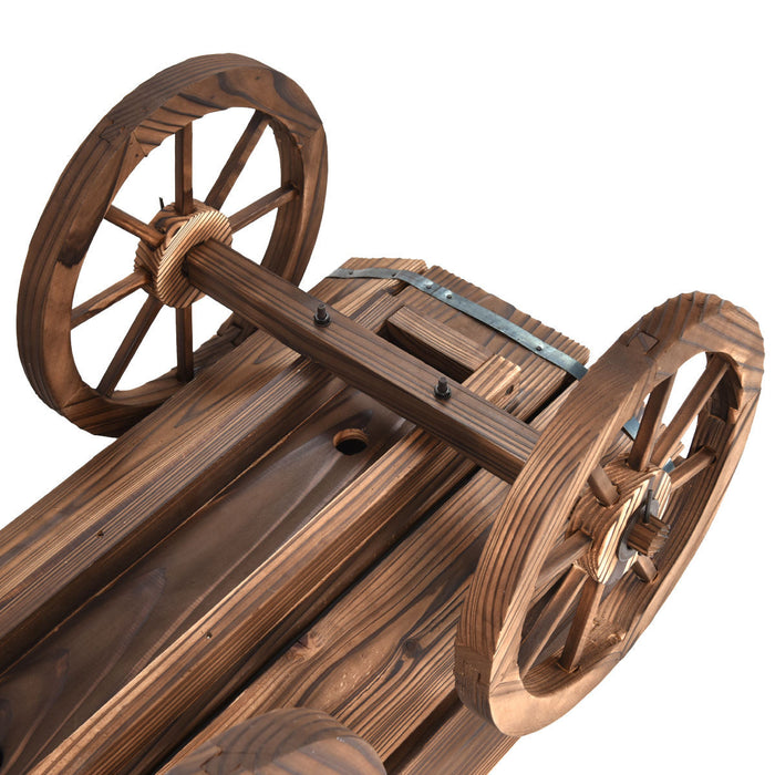 Costway Wood Wagon Flower Planter Pot Stand W/wheels Home Garden Outdoor Decor