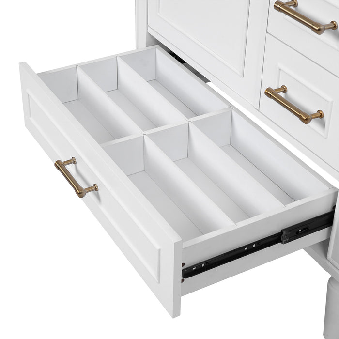 Emerson 30 Inch Bathroom Vanity with Ceramic Sink and Three Drawers, White