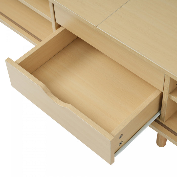 Ethan Oval TV Stand Media Console with Sliding Doors and Drawers,Natural