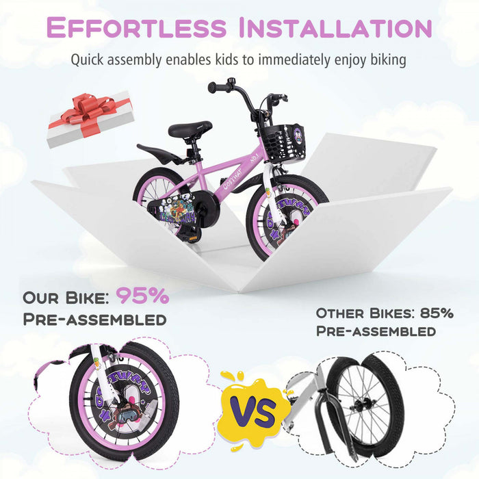 Costway 16\" Kid's Bike For 4-7 With Height-adjustable Handlebar & Saddle Handbrake Purple