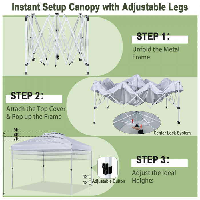 Costway 2-tier 10' X 10' Pop-up Canopy Tent Instant Gazebo Adjustable Carry Bag With Wheel